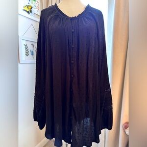 Torrid Black Boho Billowy Tufted Button Up Blouse Feminine Plus Size Goth Witch